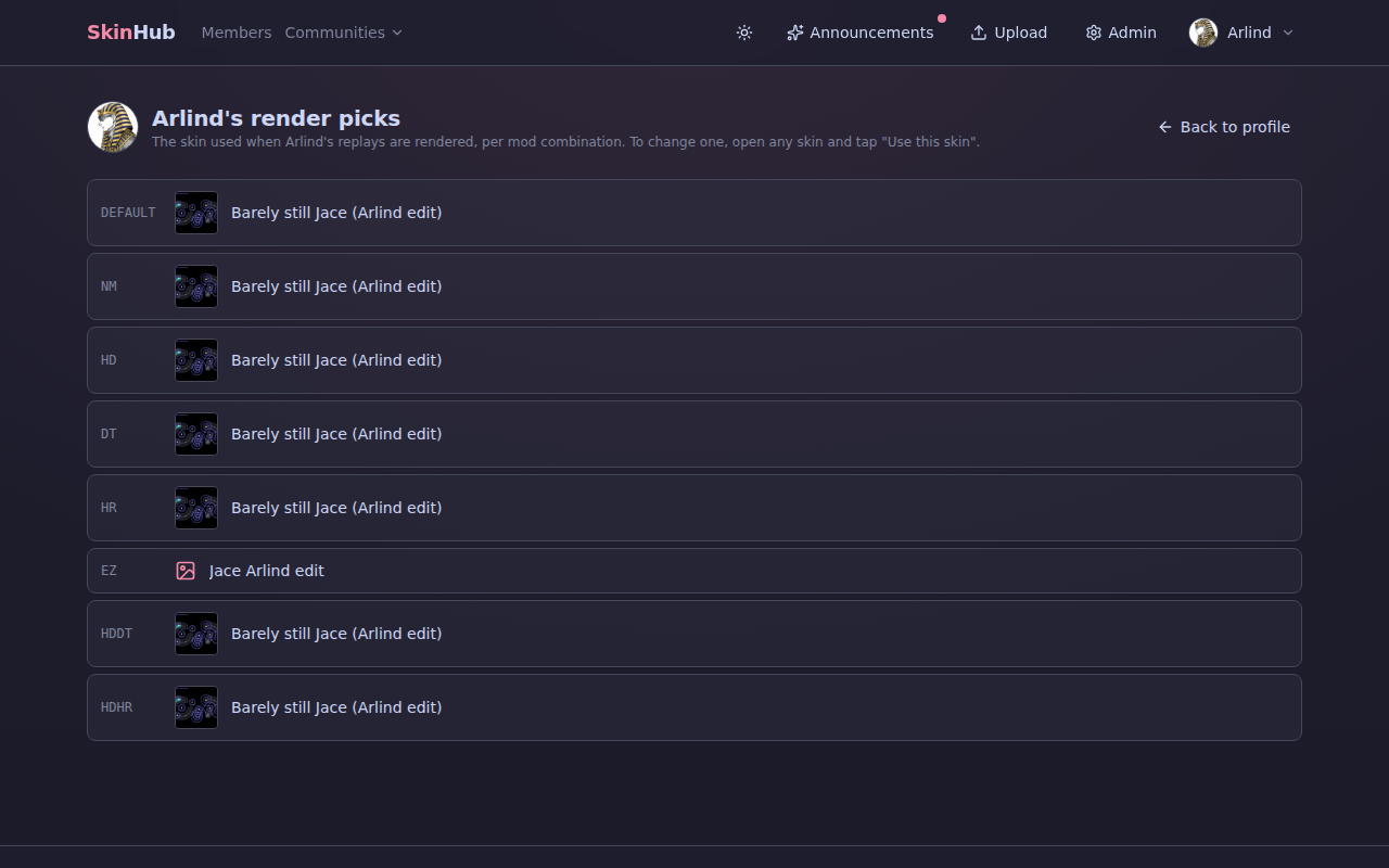 Render picks per mod combination