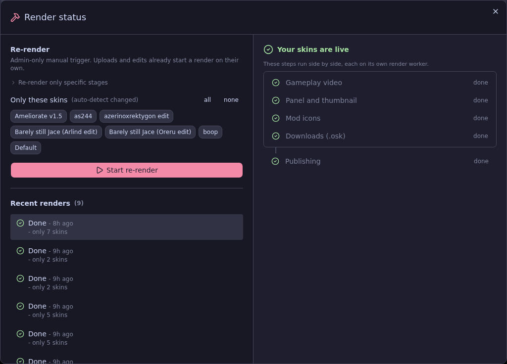 The render status panel