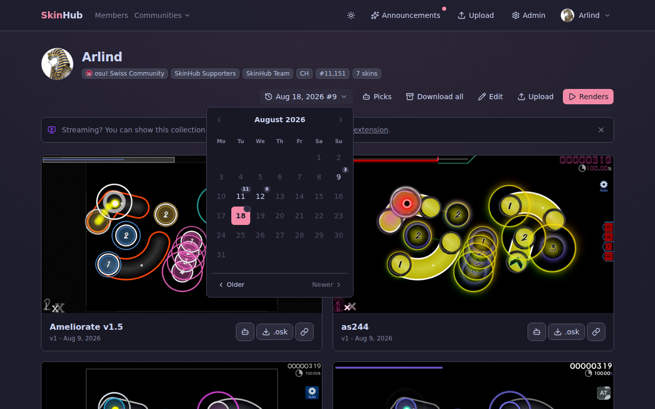 The version calendar on a profile